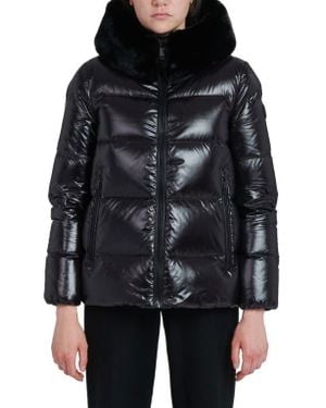 The Recycled Planet Company Water Resistant Nylon Down Puffer Coat With Faux Fur Trim - Black