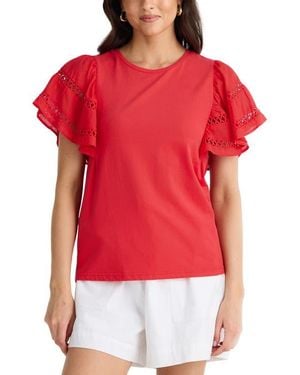 Brave+True Chloe Cutout Flutter Sleeve Top - Red