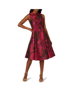 Adrianna Papell Chrysanthemum Jacquard Fit & Flare Cocktail Dress - Red