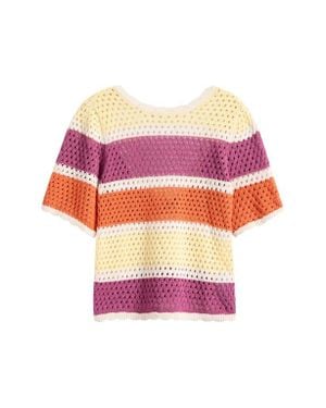 Vero Moda True Stripe Open Stitch Short Sleeve Sweater - Pink