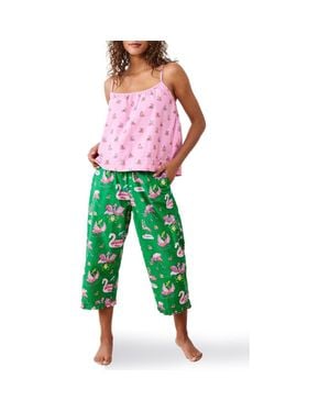 Printfresh Mixed Print Organic Cotton Crop Pajamas - Green