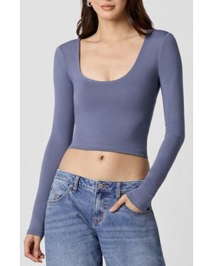 Florence By Mills Power Mesh Plunge Long Sleeve T-Shirt - Blue