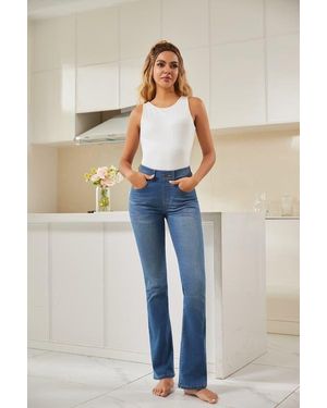 Betabrand Signature Mid Rise Stretch Denim Bootcut Jeans - Blue