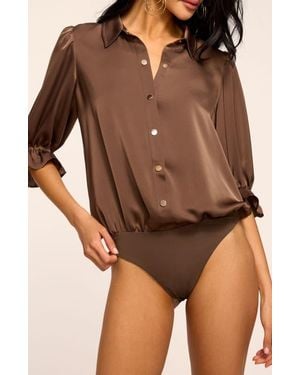 Ramy Brook Dina Matte Satin Bodysuit - Brown