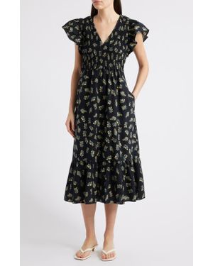 Rails Clementine Floral Smocked Cotton Midi Dress - Black