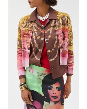 Versace The Naturist Print Silk Cardigan - Red