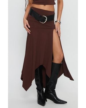 Princess Polly Azlynn One-Shoulder Crop Top & Handkerchief Hem Maxi Skirt Set - Brown