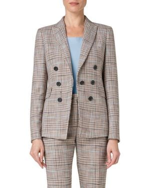 Akris Punto Glen Plaid Double Breasted Blazer - Gray