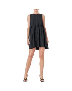 Endless Rose Pintuck Voluminous Sleeveless Minidress - Black