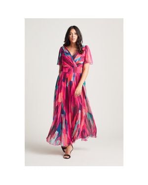 Scarlett & Jo Isabelle Abstract Angel Sleeve Dress - Pink