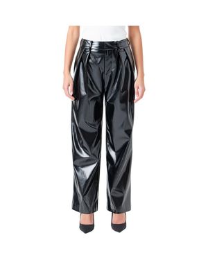 Grey Lab Pleat Faux Patent Leather Pants - Black