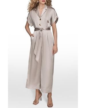 Donna Karan Tie Waist Satin Jumpsuit - Natural
