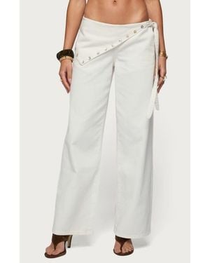 Edikted Button Foldover Low Rise Wide Leg Jeans - White