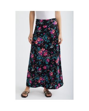 Loveappella Roll Top Floral Print Maxi Skirt - Blue