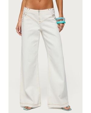 Edikted Kianni Studded Low Rise Wide Leg Jeans - White