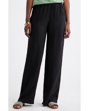 Caslon Pull-On Wide Leg Linen Pants - Black