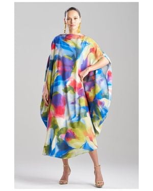 Natori Kumo Printed Stretch Satin Circle Caftan - Blue