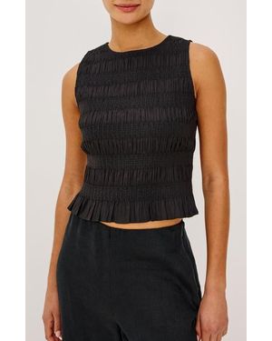 Rails Kane Ruched & Embroidered Shell - Black