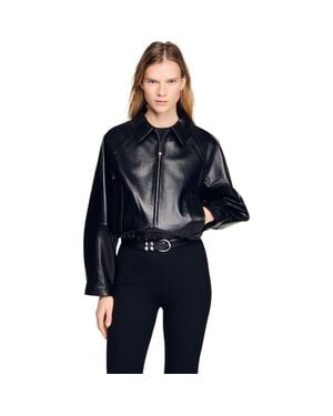 Sandro Lamb Leather Jacket - Blue