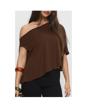 Princess Polly Passerby Asymmetric One-Shoulder Top - Brown