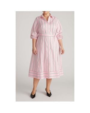 UNIVERSAL STANDARD Yuli Long Sleeve Stretch Poplin Midi Dress - Pink