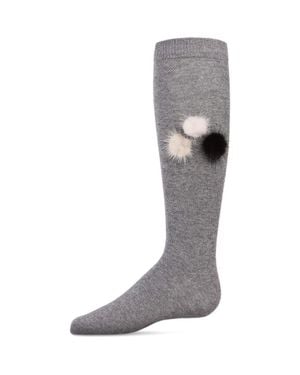 Memoi Fuzzy And Fun Pom-Pom Knee Socks - Gray