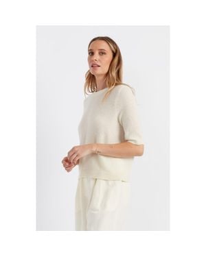 Chinti & Parker Cloud Cashmere Short Sleeve Sweater Tee - White