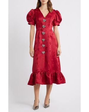 Sister Jane Carnival Hearts Puff Sleeve Midi Dress - Red
