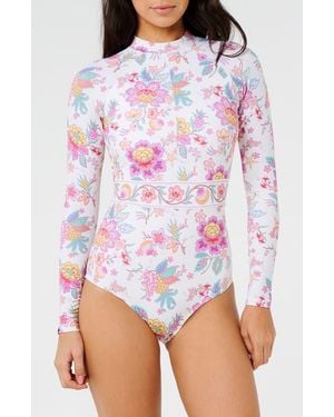 Rip Curl Half Moon Bay Long Sleeve One-Piece Rashguard Swimsuit - White