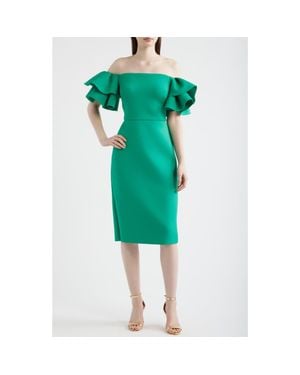 Eliza J Ruffle Sleeve Off The Shoulder Cocktail Dress - Green