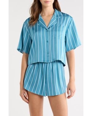 Open Edit Boxy Stretch Satin Short Pajamas - Blue