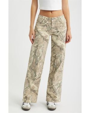 YMI Britney Camo Low Rise Wide Leg Jeans - Natural