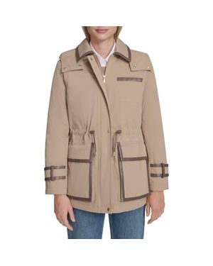 Cole Haan Hooded Water Resistant Insulated Raincoat - Natural