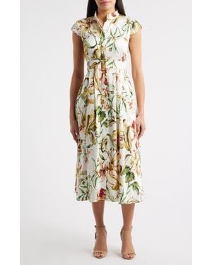 Tahari Floral Cap Sleeve Shirtdress - Multicolor