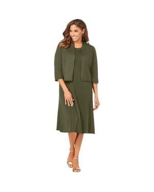 Jessica London 2-Piece Sweater Jacket Dress - Green