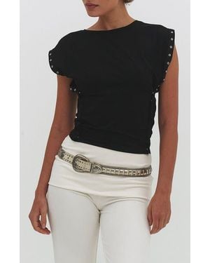 Find Me Now Snap Detail Convertible Cap Sleeve T-Shirt - Black