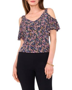 Chaus Floral Cold Shoulder Jersey Top - Multicolor