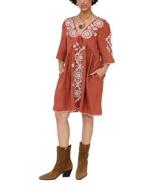 Raffya Arabella V- Neck Embroidered Mini Dress