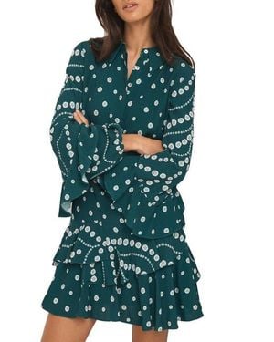 Mint Velvet Printed Ruffle Mini Dress - Green