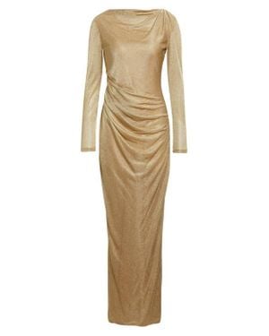 Oscar de la Renta Draped Long Sleeve Metallic Jersey Gown - Natural