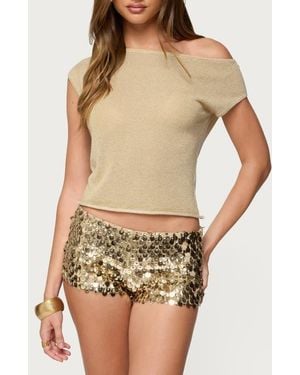 Edikted Holly Glitter One-Shoulder Knit Top - Metallic