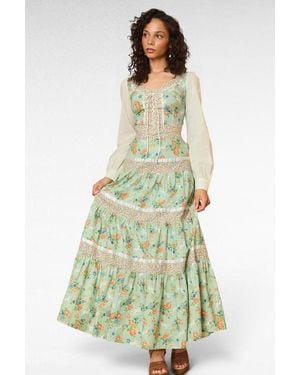 ModCloth Bella Tiered Maxi Skirt, X Gunne Sax - Green