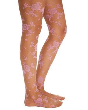 Free People Flocked Floral Tights - Brown