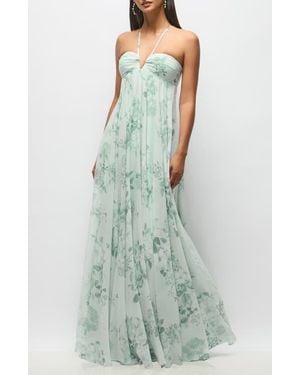 The Dessy Group Lilith Floral Chiffon Gown - Green