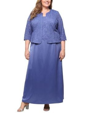 Alex Evenings Embroidered Lace Mock Two-Piece Gown With Jacket - Blue