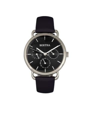 Bertha Gwen Leather-Band Watch W/Day/Date - Black