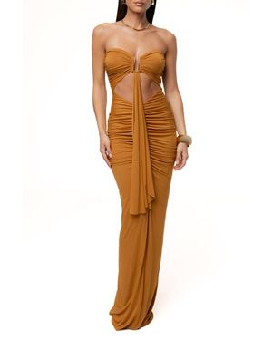 slim fit dress slacks Gold Celestina Draped Maxi Dress main image 1