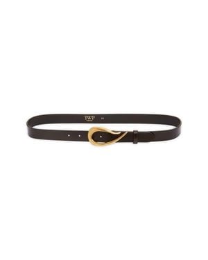 Twp Snake Buckle Leather Belt - White
