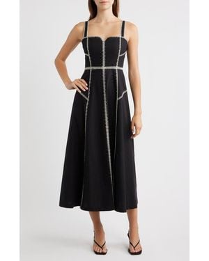 Moon River Contrast Stitch Fit & Flare Dress - Black