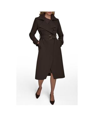 Donna Karan Belted Long Raincoat - Black